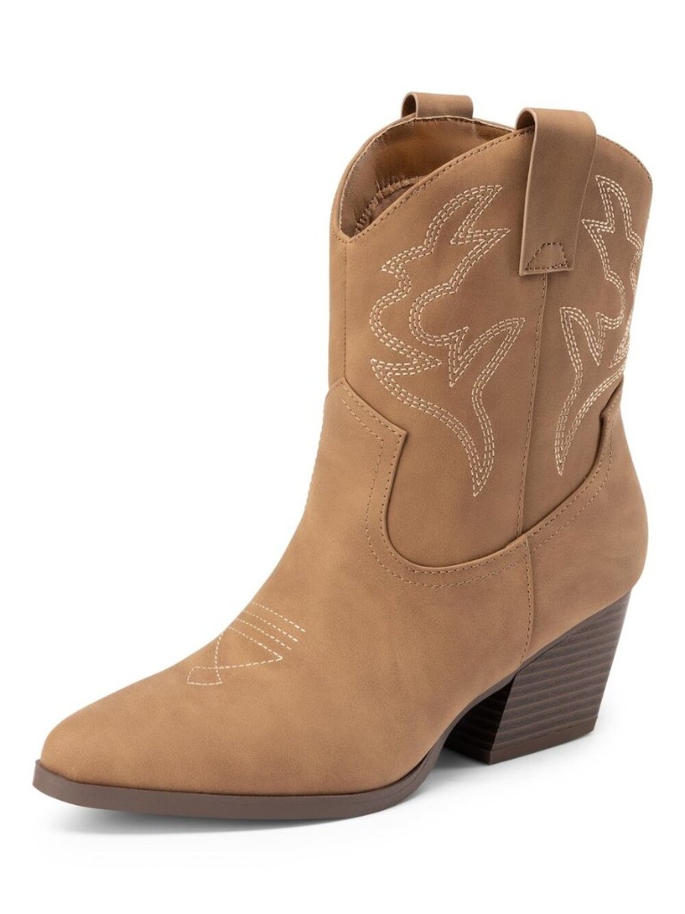 Women's Cowboy Cowgirl Boots Embroidered Stitched Short Western Boots Low Chunky